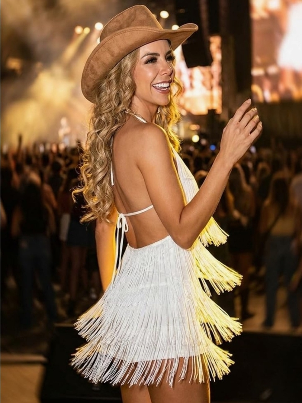 White Fringe Halter Mini Dress. NEVER WORN. Smoke Pet Free